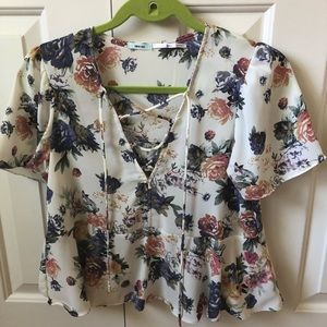 Kimchi Blue floral lace up blouse